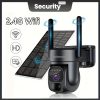 Solar-Powered 1080p HD Security Camera, 360° Pan, 4X Zoom, 2-Way Audio, Color Night Vision, Spotlight/Siren, Motion Detection, Automatic Exposure, Fixed Focus Prime Lens, with 8000mAh Rechargeable Battery, Wi-Fi Connectivity, Cloud/SD Storage for Home Security