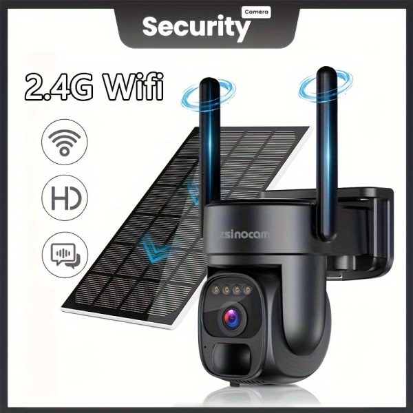 Solar-Powered 1080p HD Security Camera, 360° Pan, 4X Zoom, 2-Way Audio, Color Night Vision, Spotlight/Siren, Motion Detection, Automatic Exposure, Fixed Focus Prime Lens, with 8000mAh Rechargeable Battery, Wi-Fi Connectivity, Cloud/SD Storage for Home Security