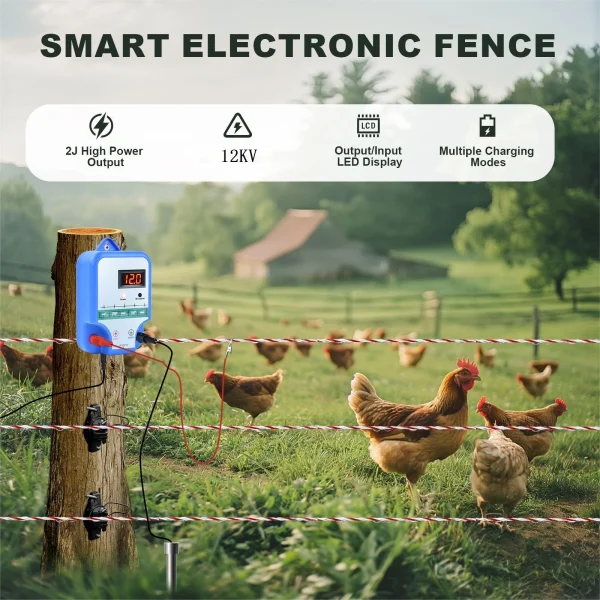 15KM 6.2Miles 2J Electronic Fence Kit Electronic Fence Charger for Livestock Sheep Cattle Horse Poultry Fence Tool - Image 2