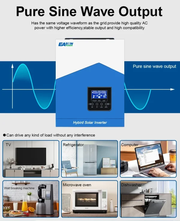 EASUN POWER Hybrid Solar Inverter Pure Sine Wave MPPT 6.2KW 4.2KW 3.2KW 2.2KW 12V 24V 48V 220v Solar Charger Power Home Inversor - AliExpress - Image 2