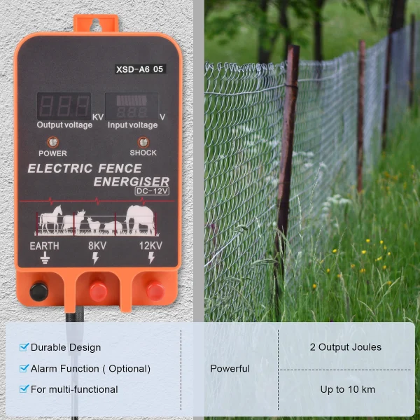 10KM Pulse Controller Electric Shepherd Fence Charger LCD Display Energizer for Farm Cows Cattle Horse Goat Deer Livestock Tool - Image 3