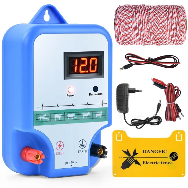 15KM 6.2Miles 2J Electronic Fence Kit Electronic Fence Charger for Livestock Sheep Cattle Horse Poultry Fence Tool