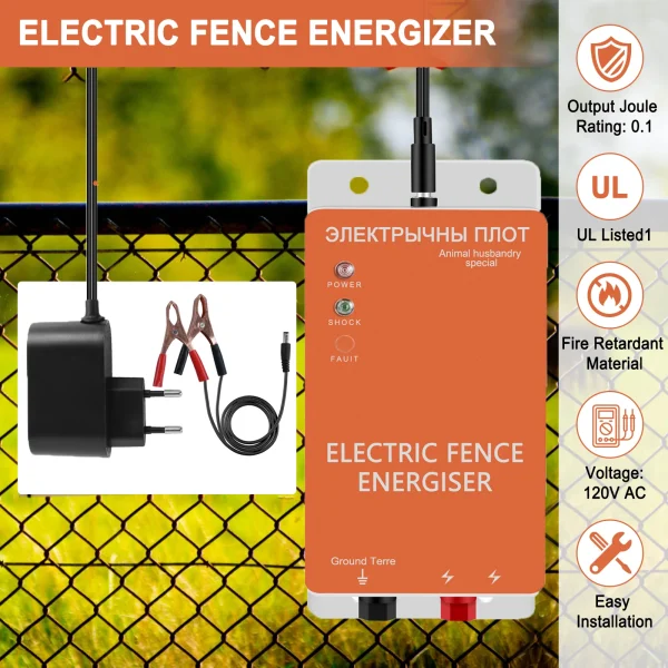 5KM Electronic Pulse Fence Energizer 5 Mile Controller for Animals Dogs Livestock Pasture Poultry 0.3 Joules Electric Shepherd - Image 2