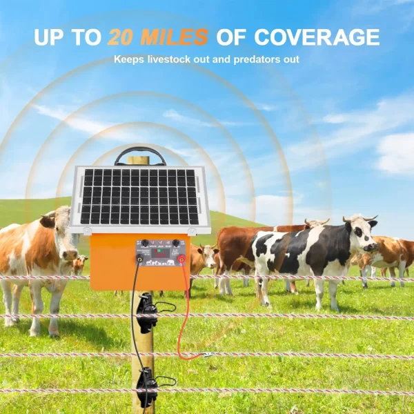 20 Miles Solar Electric Fence Charger 0.5J Energizer Controller for Livestock Prevent Predator Invasion for Poultry No Battery - Image 2