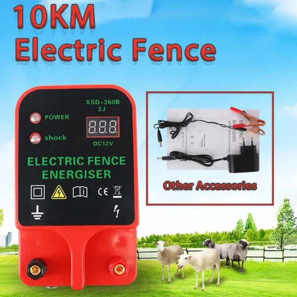 10KM Electric Fence Solar Energizer Charger Controller Animal Horse Cattle Poultry Farm Shepherd Alert Livestock Tool
