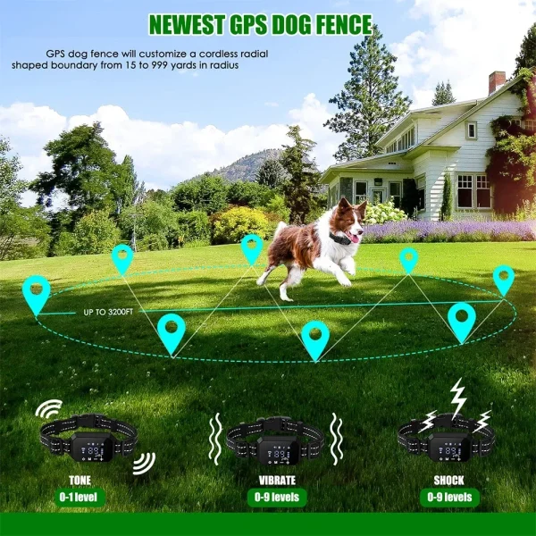 3280 Ft Radius GPS Outdoor Pet Wireless Electronic Fence Electric Dog Trainning Fence System Smart Vibration Shock Dog Collar - Image 3