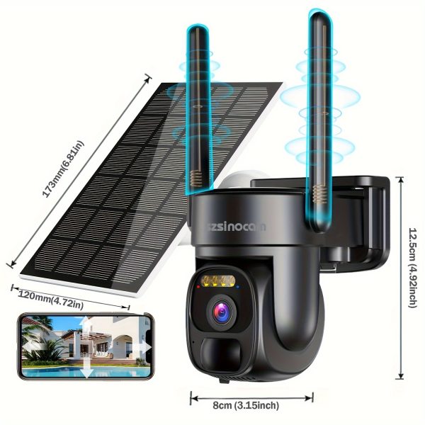 Solar-Powered 1080p HD Security Camera, 360° Pan, 4X Zoom, 2-Way Audio, Color Night Vision, Spotlight/Siren, Motion Detection, Automatic Exposure, Fixed Focus Prime Lens, with 8000mAh Rechargeable Battery, Wi-Fi Connectivity, Cloud/SD Storage for Home Security - Image 2