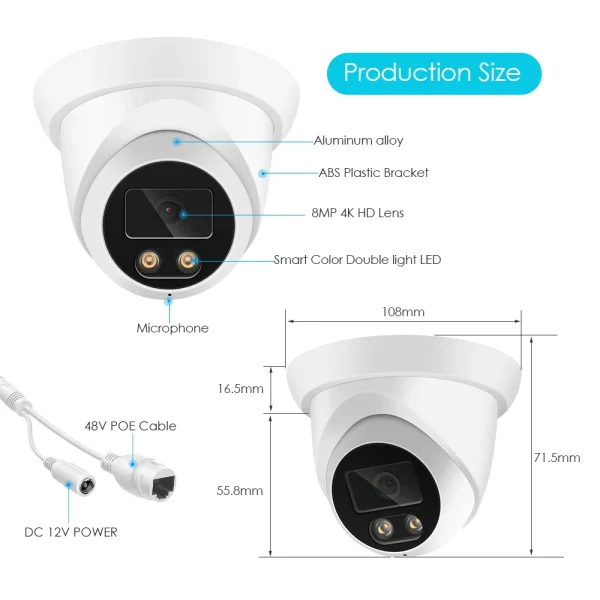 New 4K 8MP IP Camera Audio Outdoor POE H.265 Onvif Wide Angle 2.8mm AI Color Night Vision Home CCTV Video Surveillance Security - AliExpress 30 - Image 2