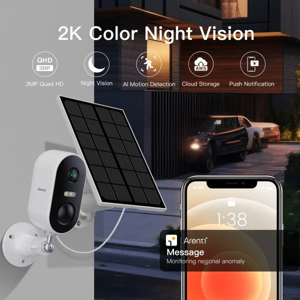 ARENTI 2K WiFi Camera Outdoor Security Camera with Solar Panel，Color Night Vision, Motion Detection, 2-Way Talk，IP66 Waterproof - AliExpress 30 - Image 6