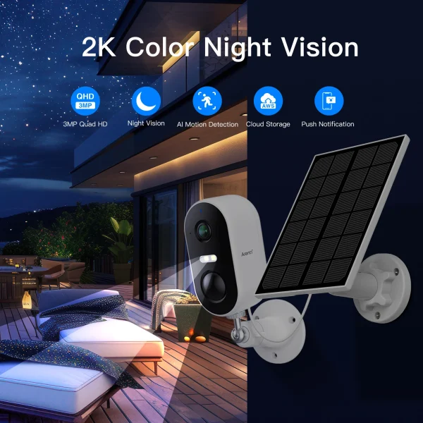 ARENTI 2K WiFi Camera Outdoor Security Camera with Solar Panel，Color Night Vision, Motion Detection, 2-Way Talk，IP66 Waterproof - AliExpress 30 - Image 4