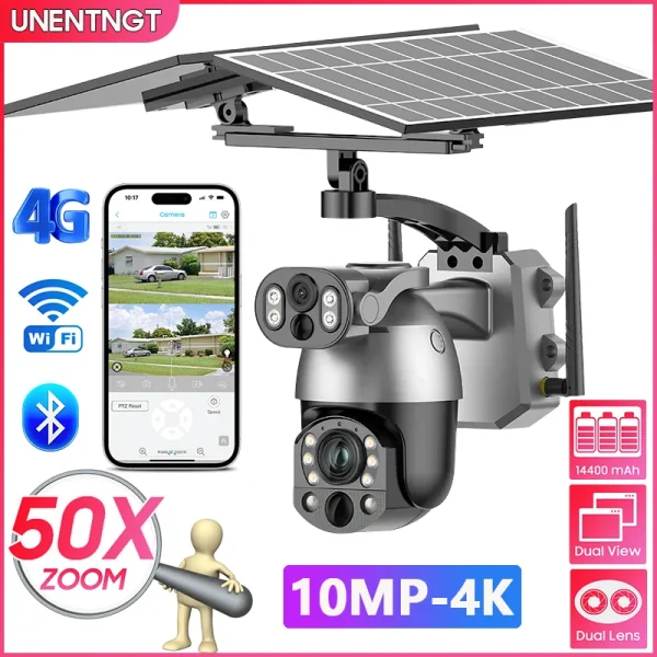 UNENTNGT Dual Lens 4K 50X ZOOM Solar Camera 4G SIM Outdoor 360° PTZ Solar WIFI Security Video CCTV Monitor Human Detection Cam - AliExpress 30