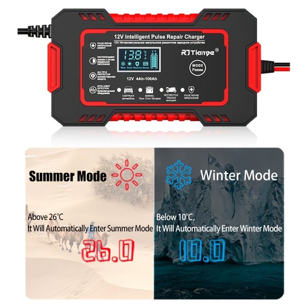 Smart 12V Car Battery Charger & Maintainer - 6A Pulse Repair, LCD Display, Temperature Compensation for AGM, GEL, SLA & Wet Batteries, Fits 4-100Ah Range - Image 12