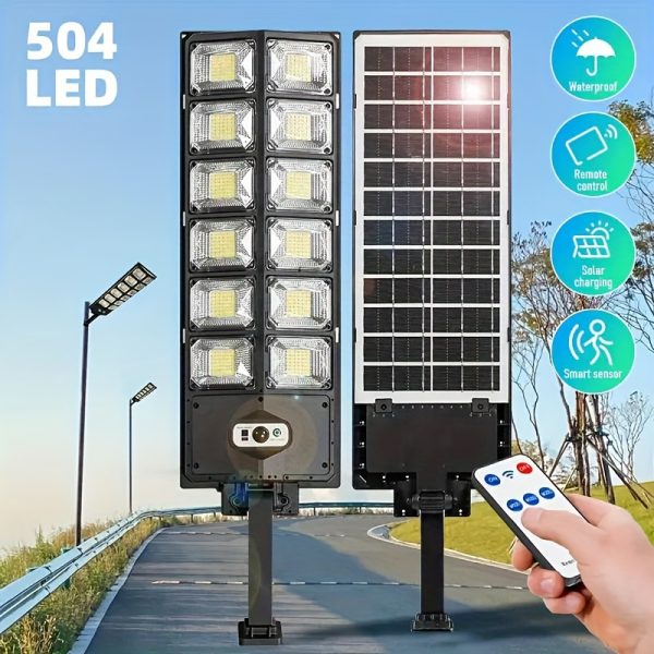 1pc Solar Powered Outdoor Street Light with Motion Sensor, 168/504 LED, 7000K Cool White, 1000-1200 Lumens, Energy-Efficient, Dimmable, Remote Control, 3 Lighting Modes, Dusk to Dawn, Plastic Shade, Semi-Flush Mount, Recessed Fixture, Lithium Battery, Installation Hardware Included, for Porch, Garden, Commercial Area Lighting - Image 12